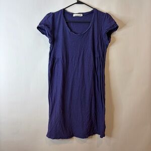 Cut Loose Deep Purple Cotton Linen Blend Dress Short Sleeve size Small